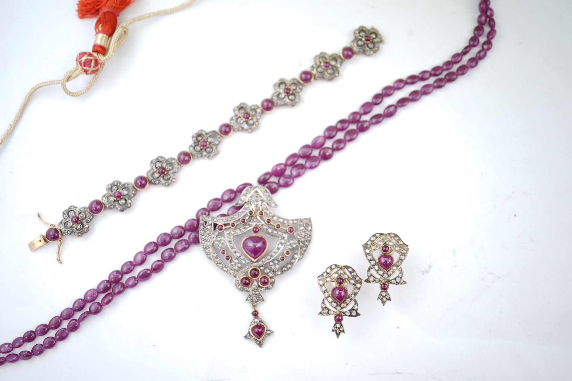 A ruby and diamond parure, India